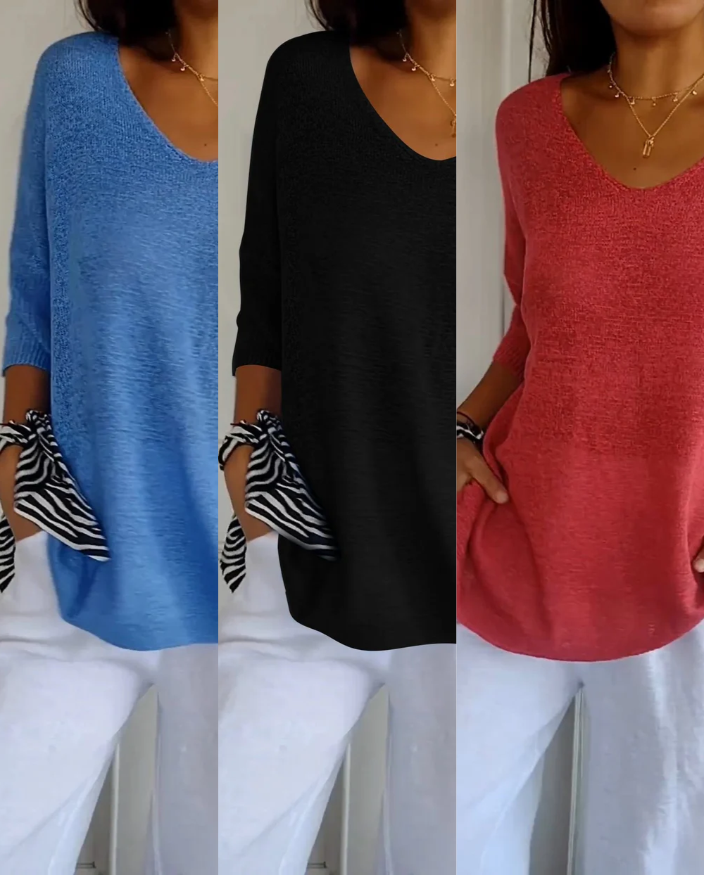 Kit 3 Blusas Serena® em Malha Leve – Decote V