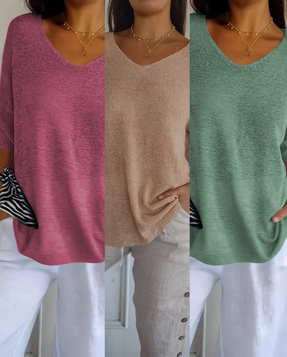 Kit 3 Blusas Serena® em Malha Leve – Decote V